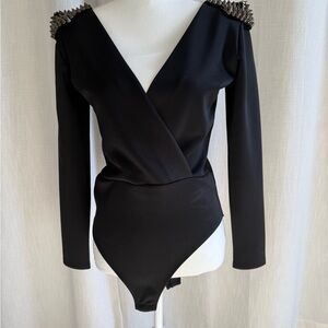 ASOS Black Long Sleeve Bodysuit with Studded Shoulders
